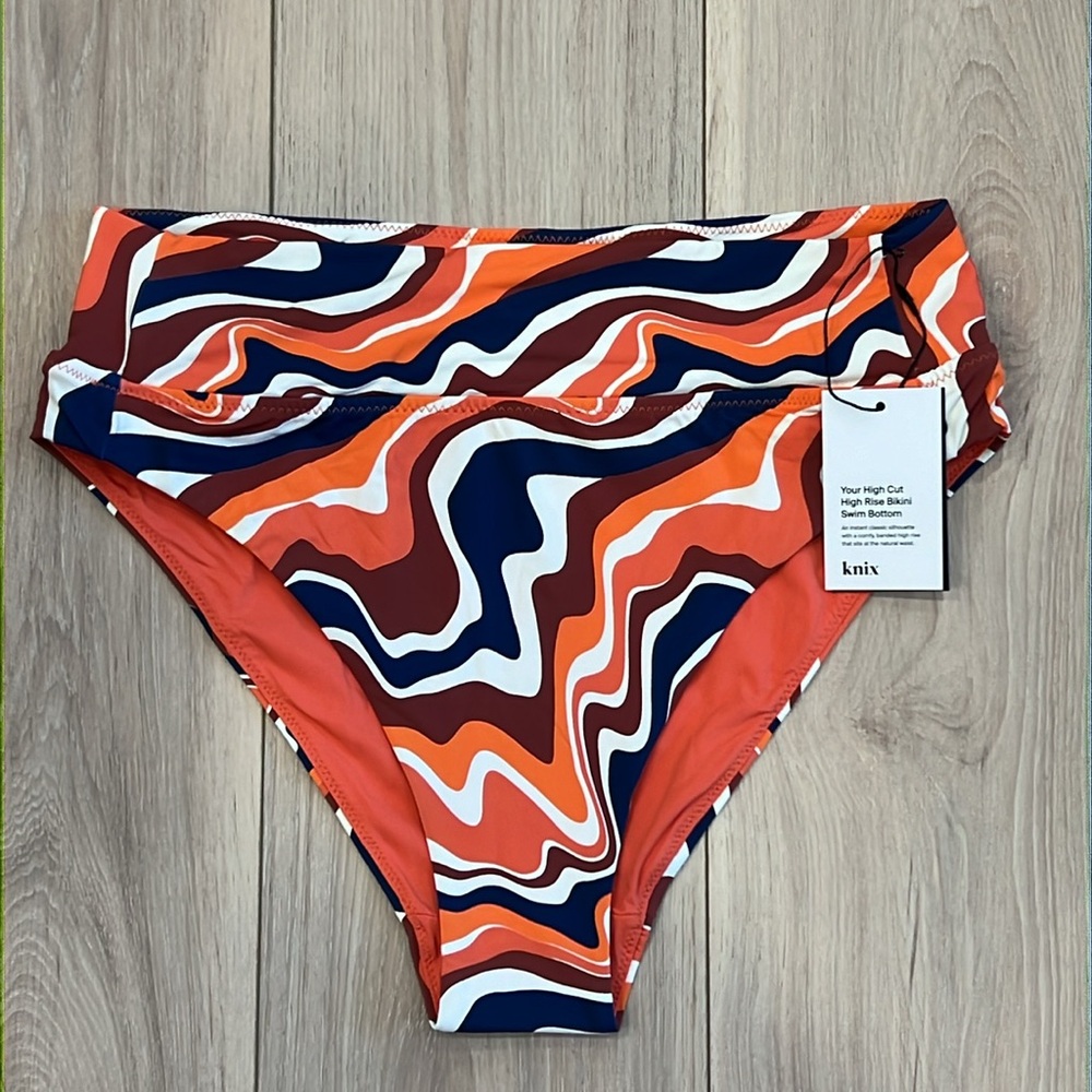 KNIX Sculpt High Rise High Cut Swim Bottom Heat Wave SZ XL
